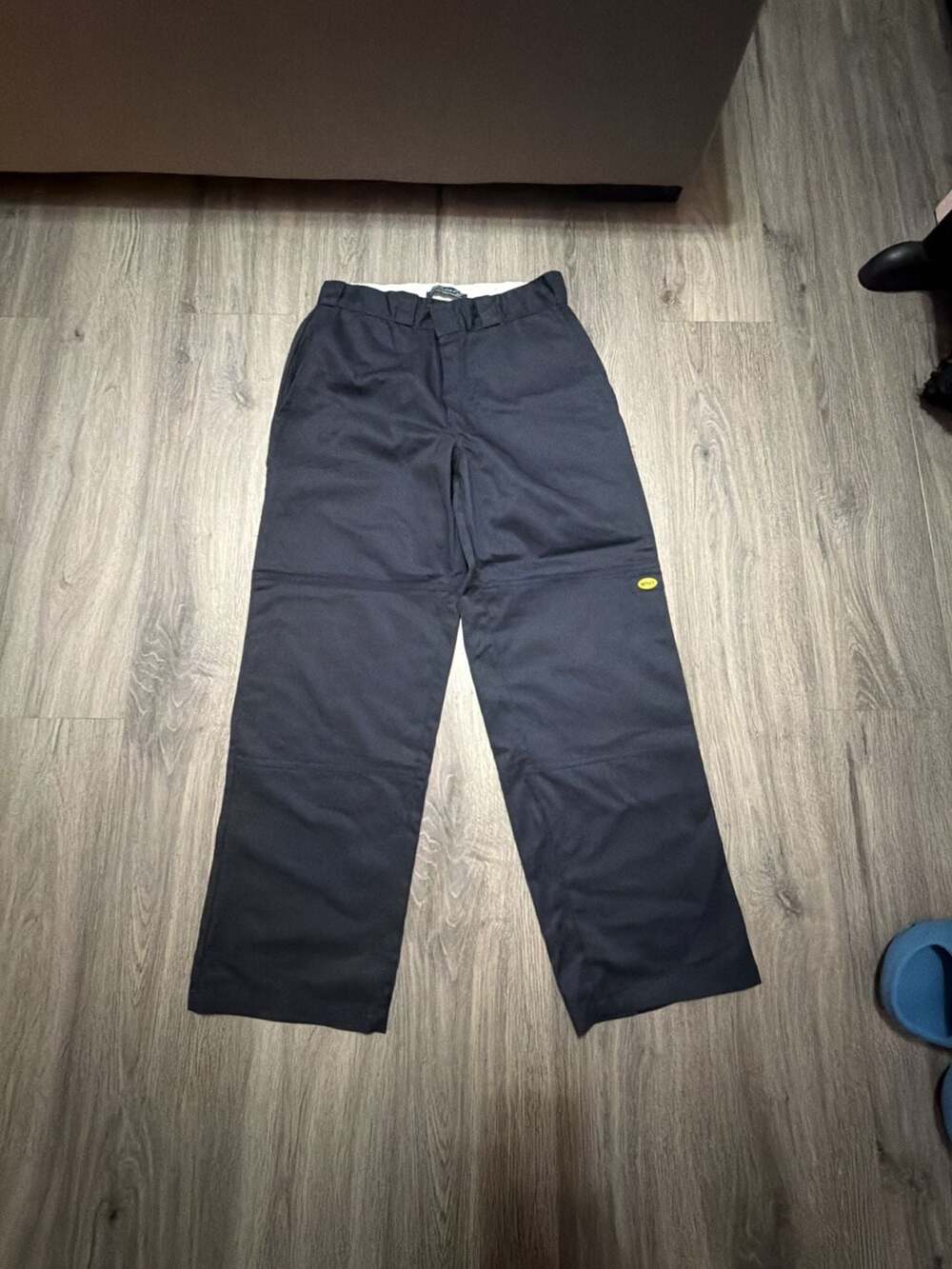 Mitaly Black Work Pants with Knee Patch and Yellow Logo Tag